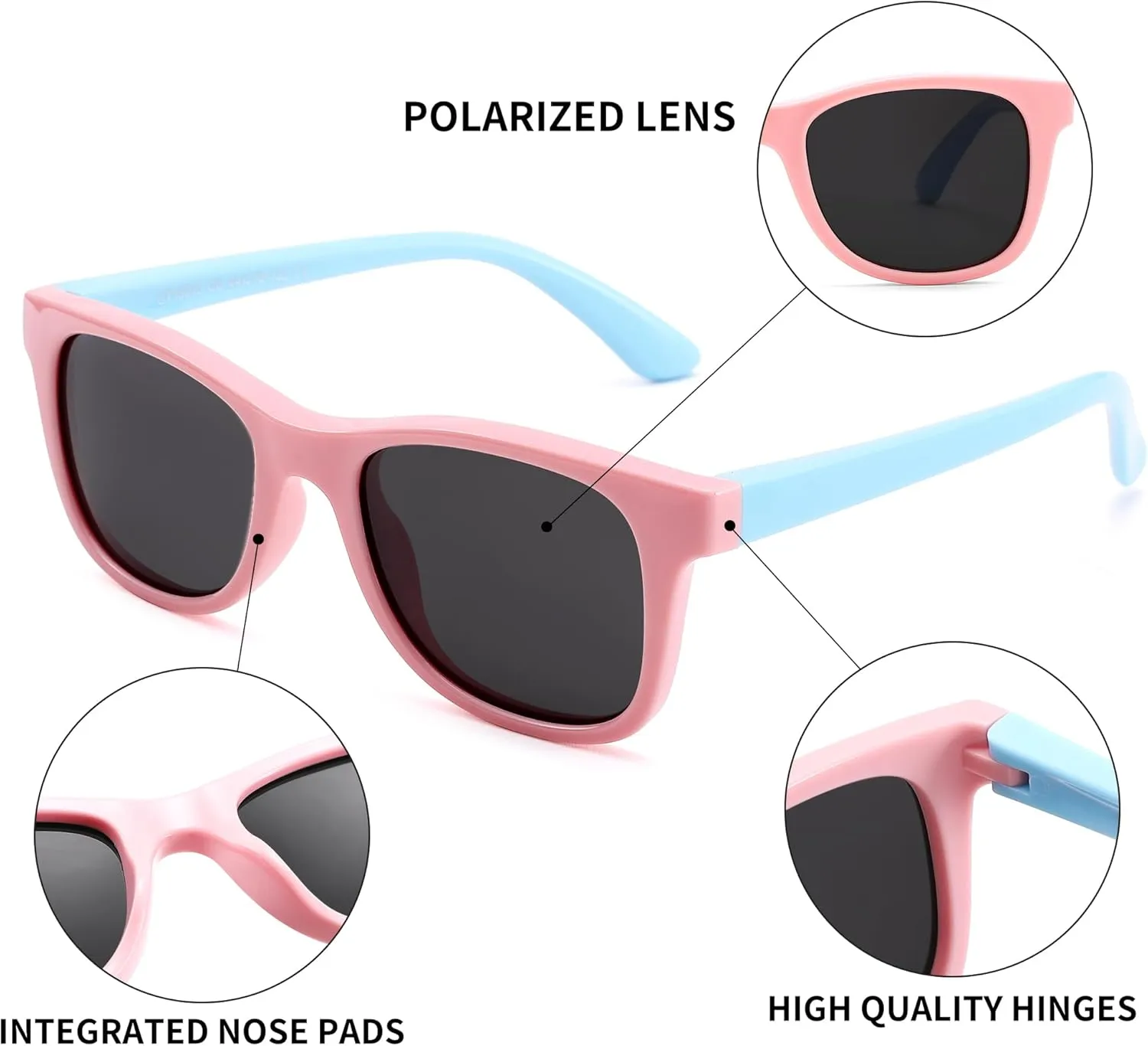 LIU·WEN Kids Polarized Sunglasses for Boys Girls - Square Flexible TPEE Rubber Frame Toddler Shades for Age 2-7
