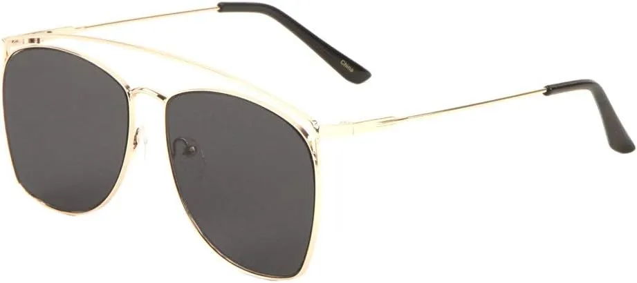 Long Curved Top Bar Round Lens Thin Frame Aviator Sunglasses