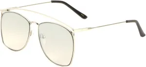 Long Curved Top Bar Round Lens Thin Frame Aviator Sunglasses