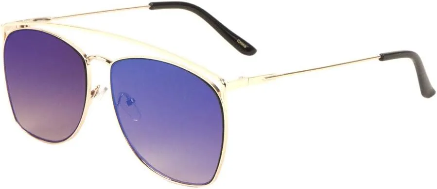 Long Curved Top Bar Round Lens Thin Frame Aviator Sunglasses