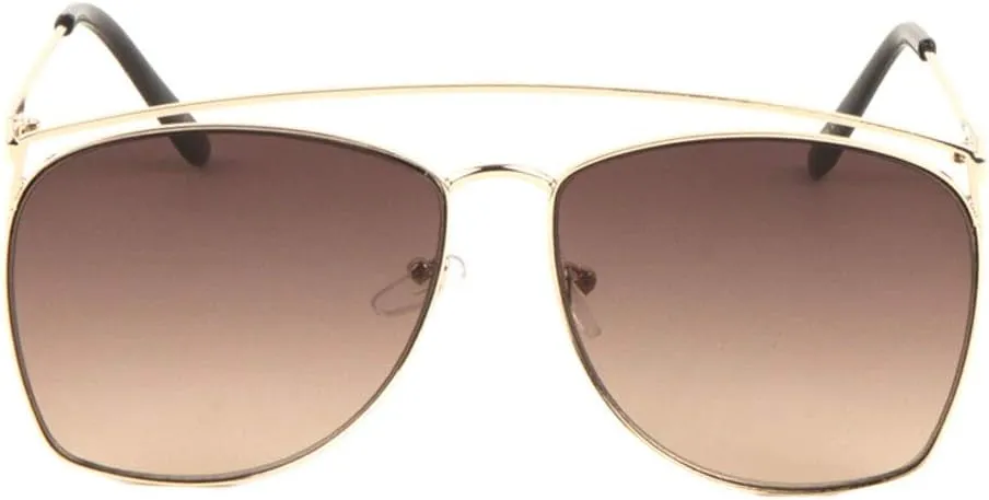 Long Curved Top Bar Round Lens Thin Frame Aviator Sunglasses