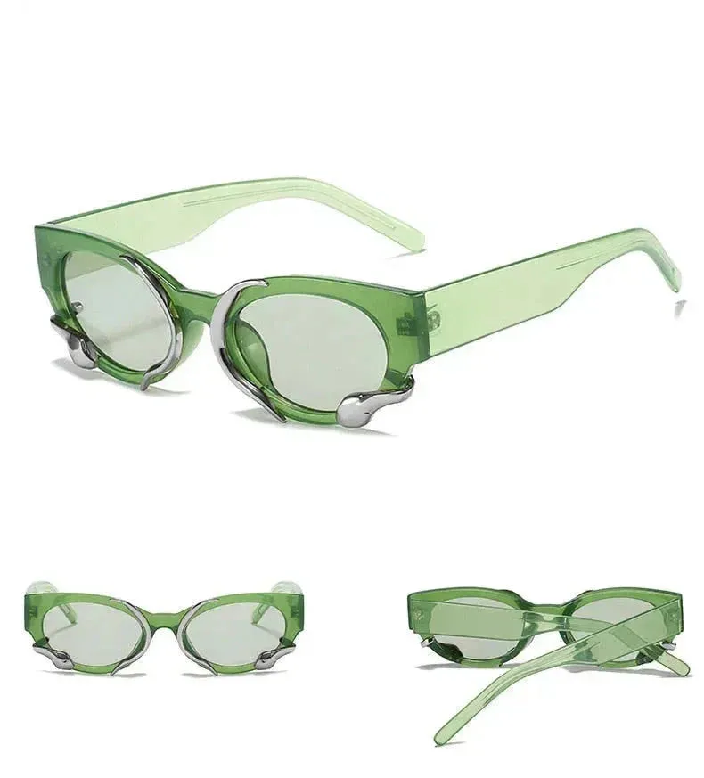 Luxury Rectangle Punk Style Snake Decor Eyewear Sunglasses for Women