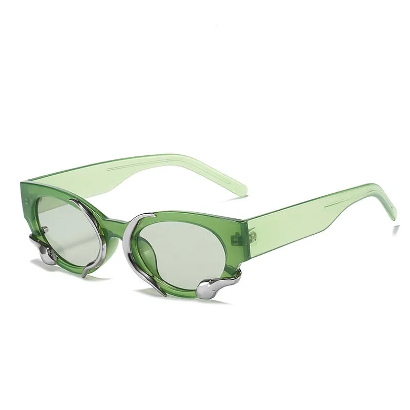 Luxury Rectangle Punk Style Snake Decor Eyewear Sunglasses for Women