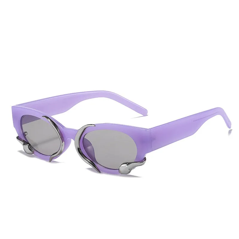 Luxury Rectangle Punk Style Snake Decor Eyewear Sunglasses for Women