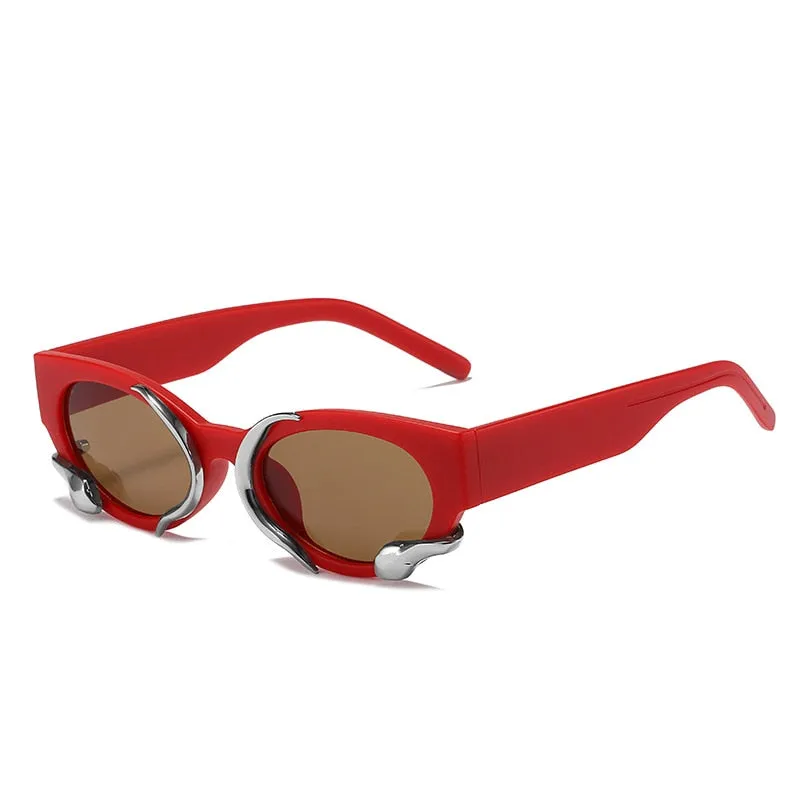 Luxury Rectangle Punk Style Snake Decor Eyewear Sunglasses for Women