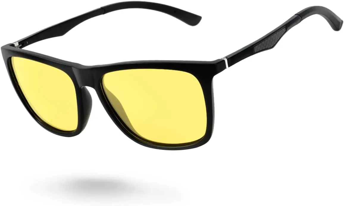 Meeloog Men's Night Vision Driving Riding Glasses, Polarized Yellow Lens Sunglasses with UV Protection and Anti Glare MST0029