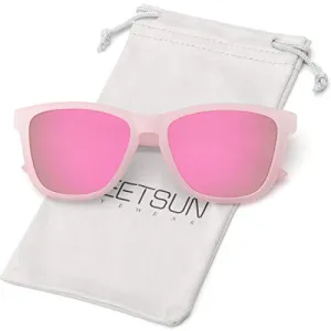 MEETSUN Polarized Sunglasses for Women Men Classic Retro Designer Style (Pink Frame(Matte) / Pink Mirrored Lens, 54)