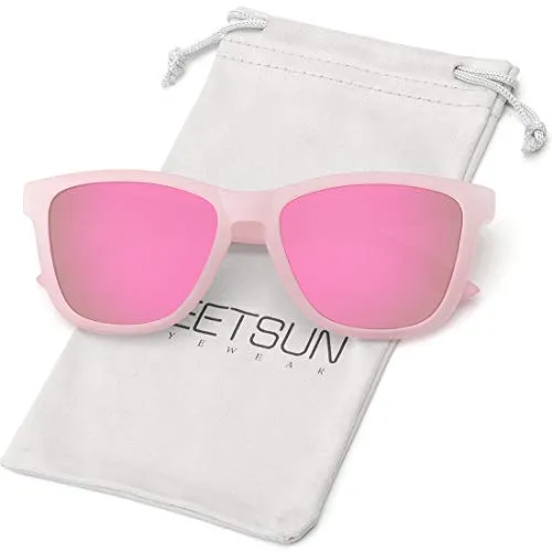 MEETSUN Polarized Sunglasses for Women Men Classic Retro Designer Style (Pink Frame(Matte) / Pink Mirrored Lens, 54)
