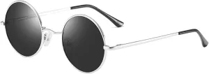 Men and Women Polarized Retro Round Frame Sunglasses Outdoor Sunshade Driving (Color : D, Size : Medium)