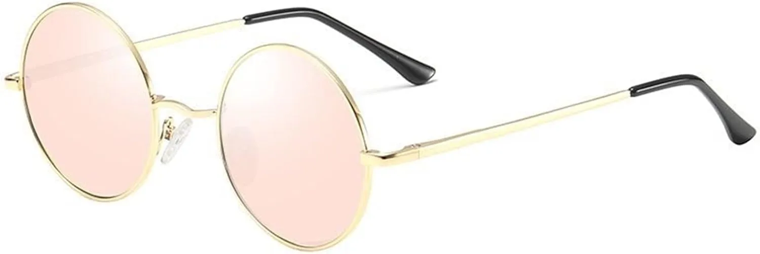 Men and Women Polarized Retro Round Frame Sunglasses Outdoor Sunshade Driving (Color : G, Size : Medium)