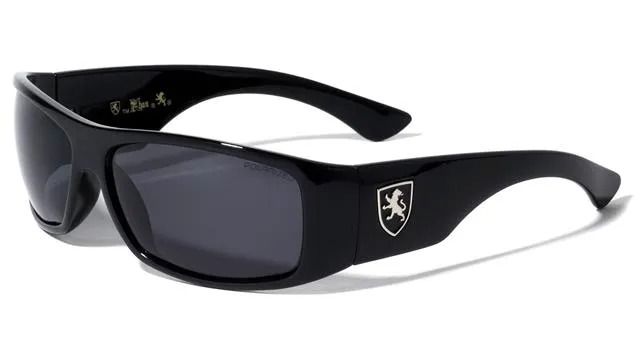 Mens Khan Polarized Black wrap Sunglasses Driving Shades UV400