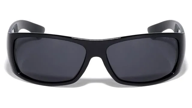 Mens Khan Polarized Black wrap Sunglasses Driving Shades UV400