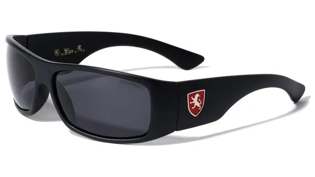 Mens Khan Polarized Black wrap Sunglasses Driving Shades UV400