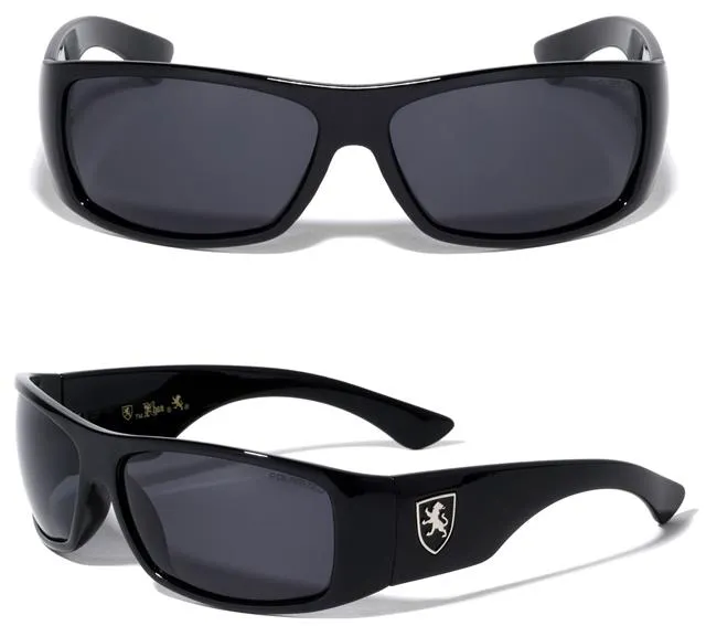 Mens Khan Polarized Black wrap Sunglasses Driving Shades UV400