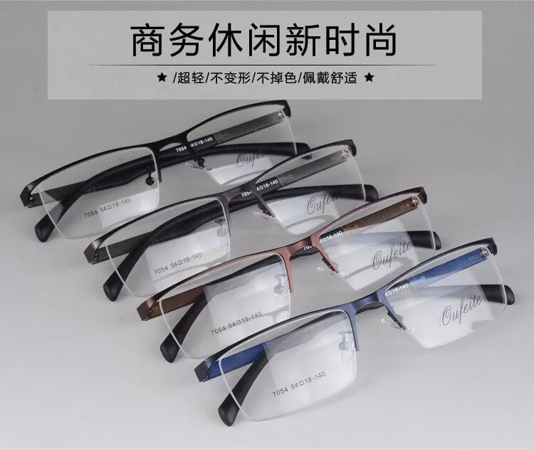 Men's Semi Rim Eyeglasses Alloy Frame S7054