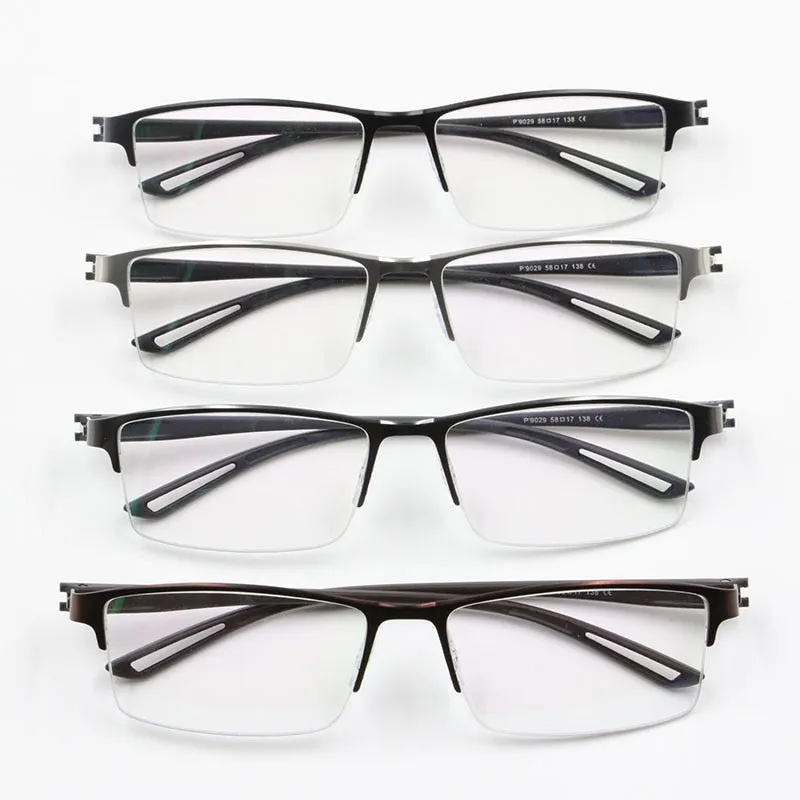 Men's Semi Rim Square Eyeglasses Titanium Alloy  9029