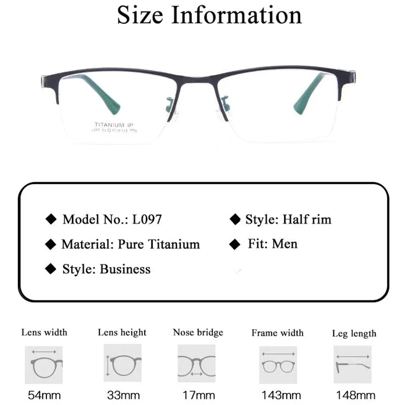 Men's Semi Rim Titanium Frame Eyeglasses Lb079