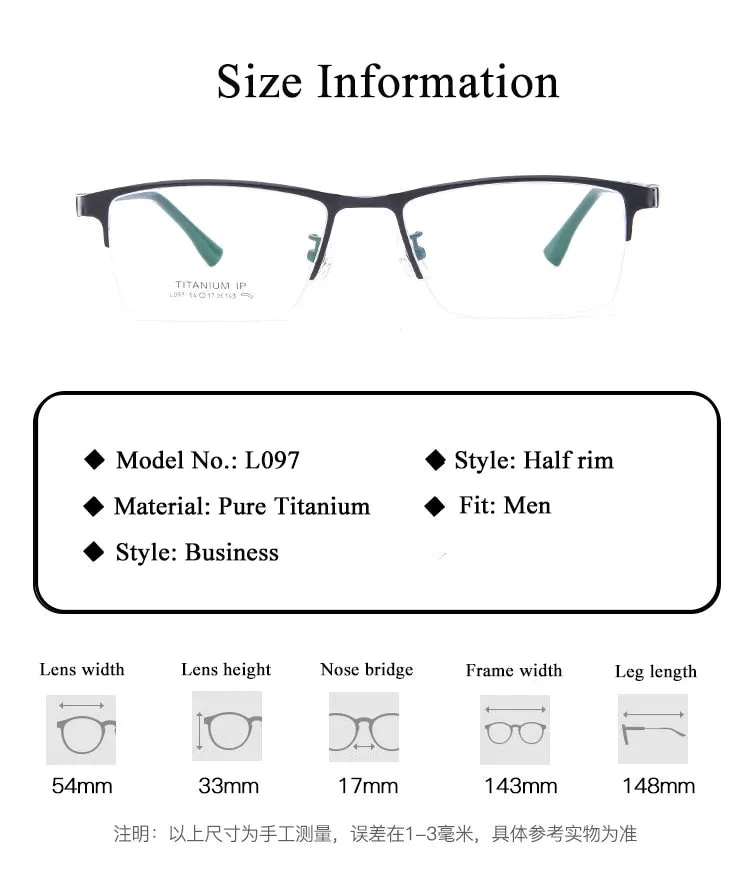 Men's Semi Rim Titanium Frame Eyeglasses Lb079
