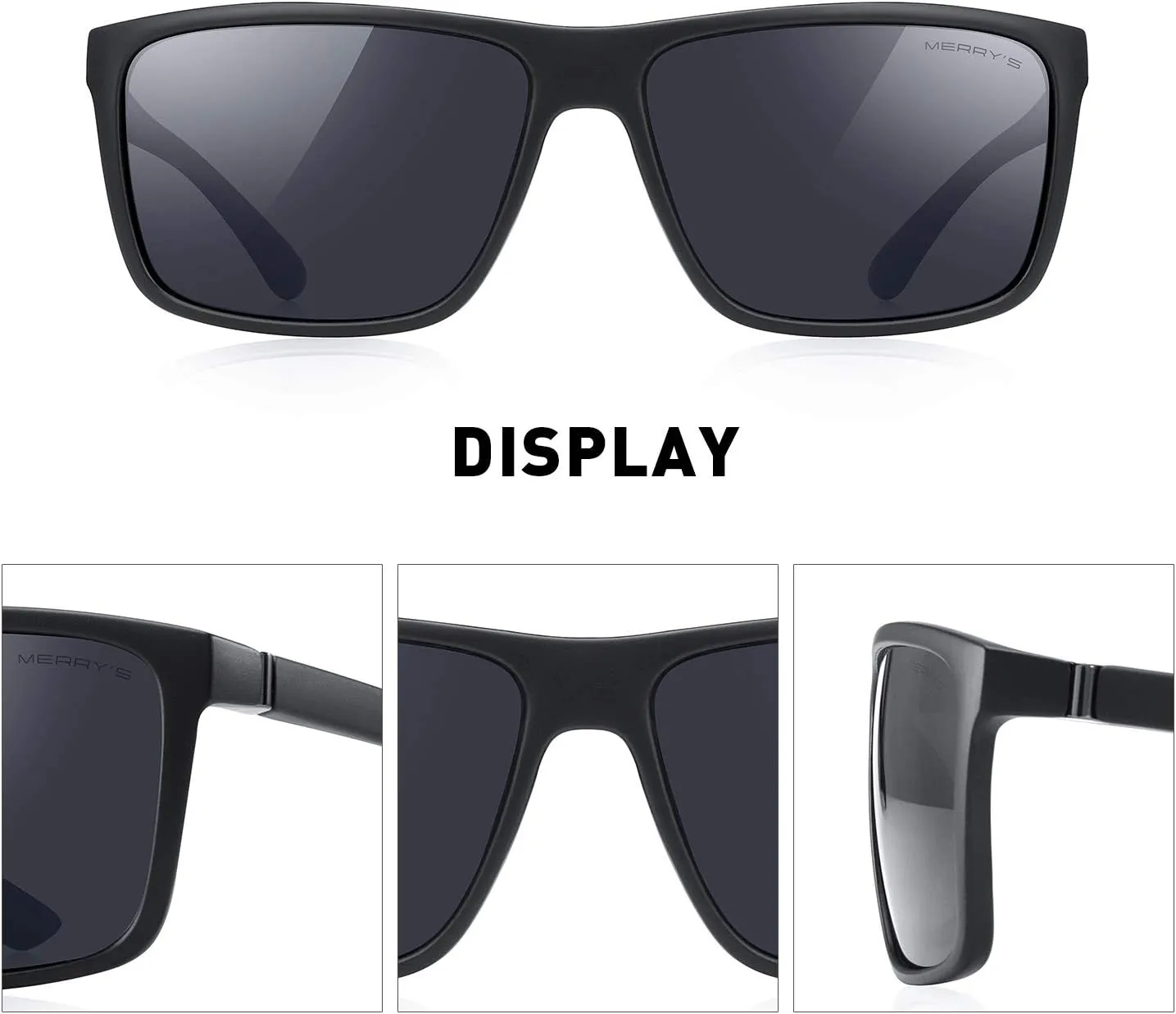 MERRY'S Rectangular Polarized Sports Sunglasses for Men Women Cycling Driving Fishing UV400 Protection S8225