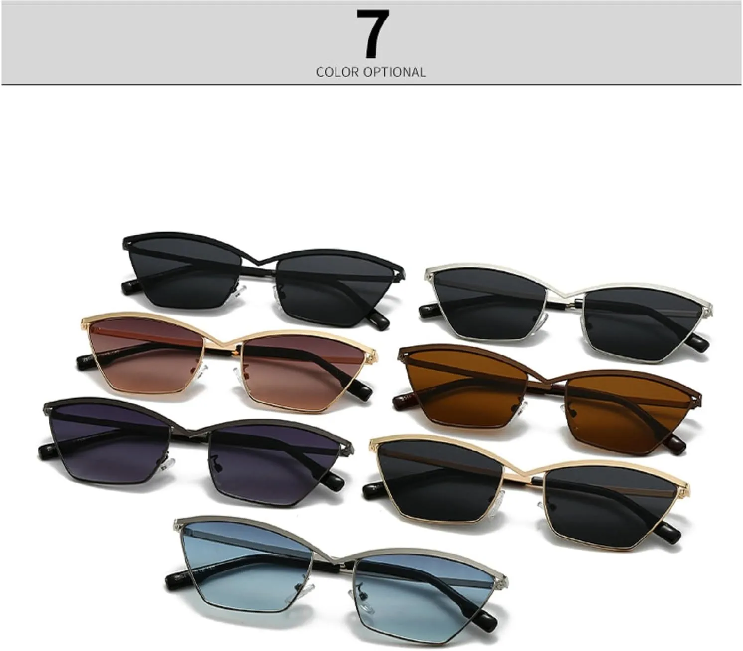 Metal Frame Sexy Cat Eye Sunglasses Women 2024 Luxury Design Classic Vintage Square Sun Glasses For Ladies Retro Eyewear N47