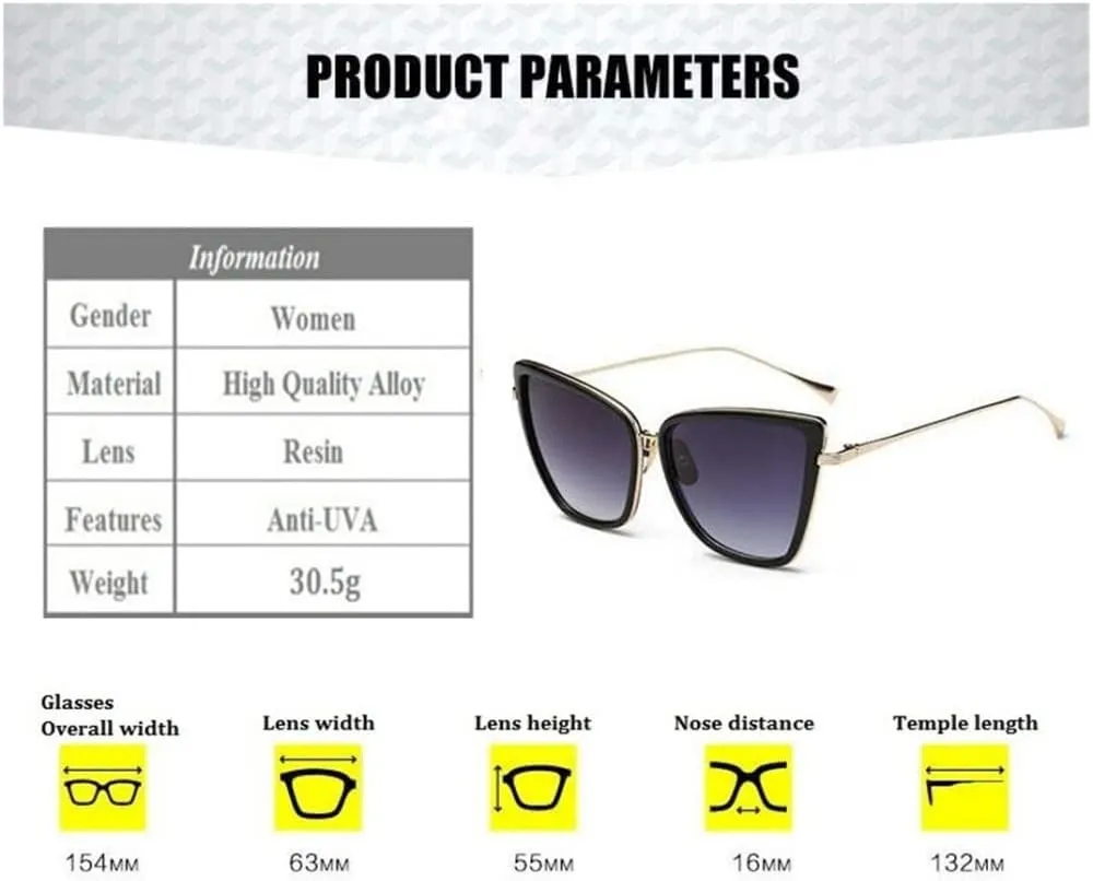 Metal Retro Oversized Sunglasses Women Cat Eye Sun Glasses Female Black Gradient Vintage Ladies