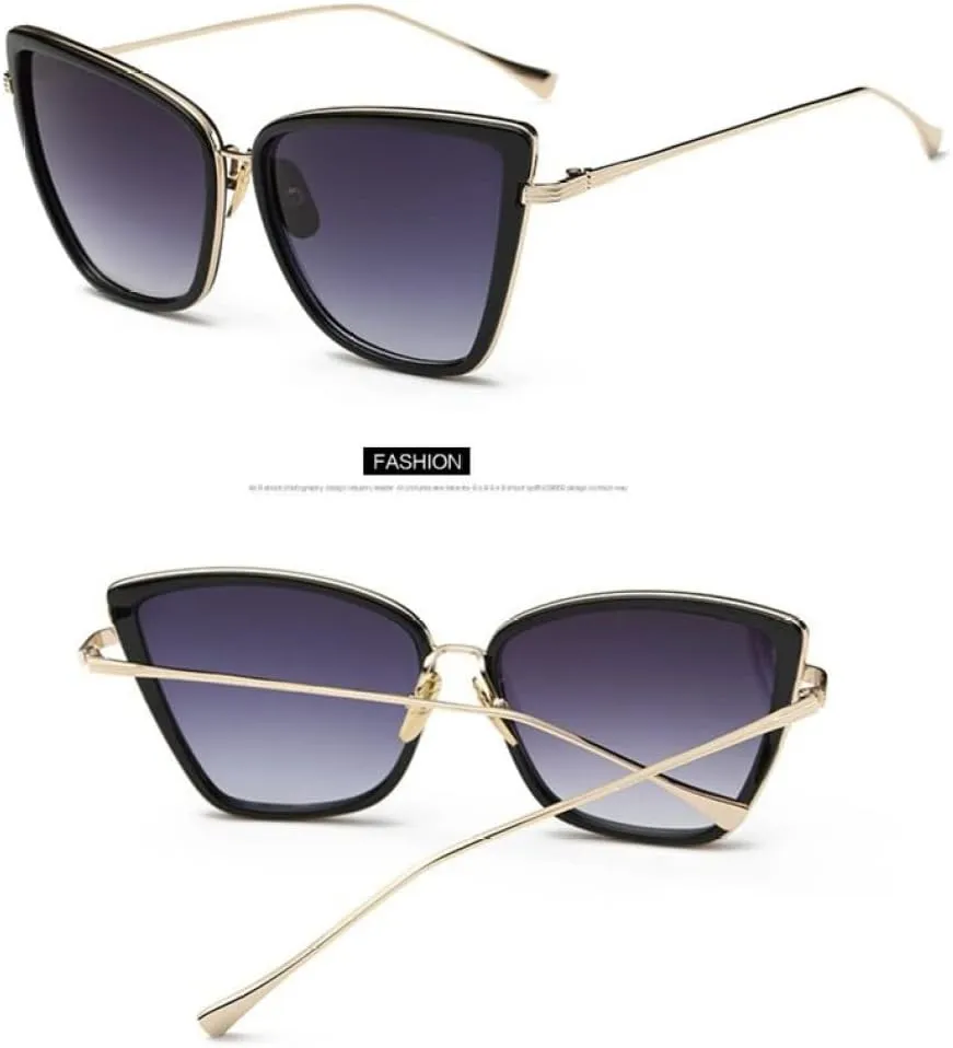 Metal Retro Oversized Sunglasses Women Cat Eye Sun Glasses Female Black Gradient Vintage Ladies