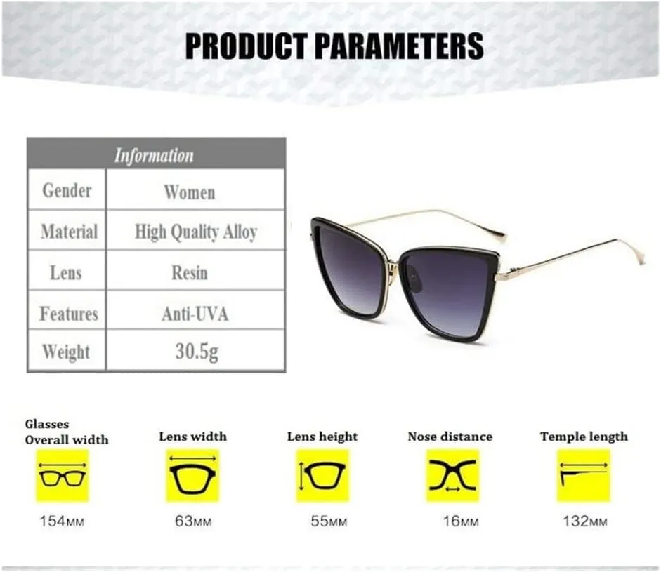 Metal Retro Oversized Sunglasses Women Cat Eye Sun Glasses Female Gradient Vintage Ladies
