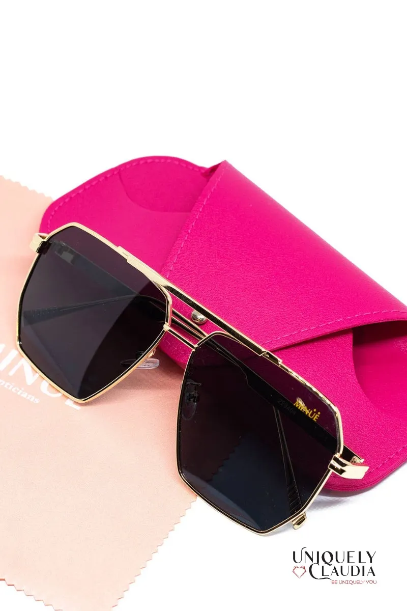 MINUE: Harlow Black Goldtone Sunglasses