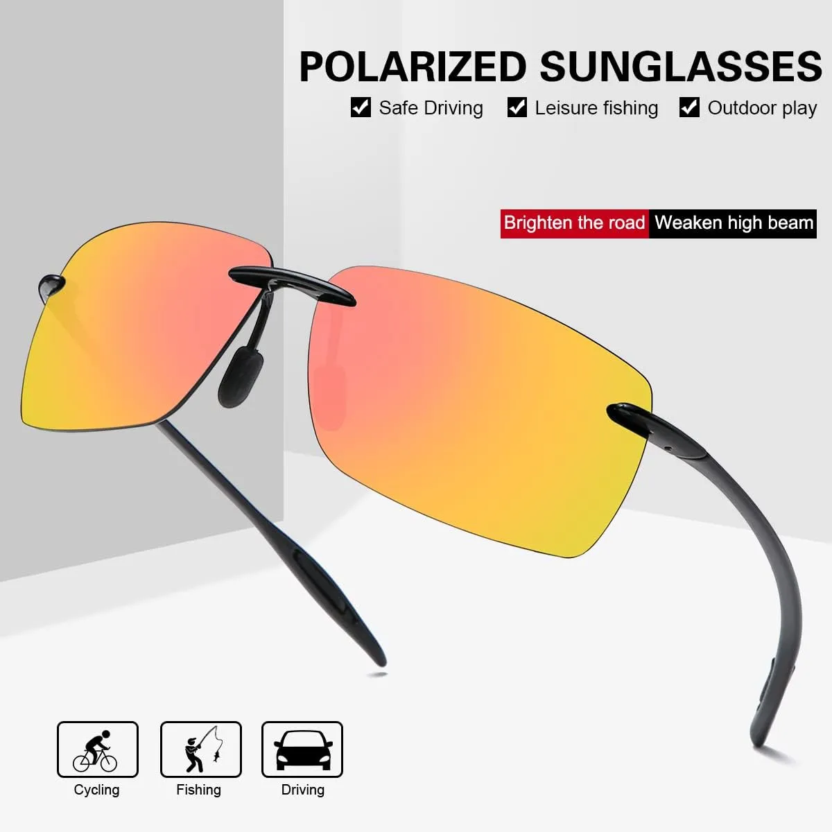 MIRYEA Rimless Polarized Sports Sunglasses for Men Women Driving Running Fishing Golf UV Blocking Glasses Eyeglasses Shades