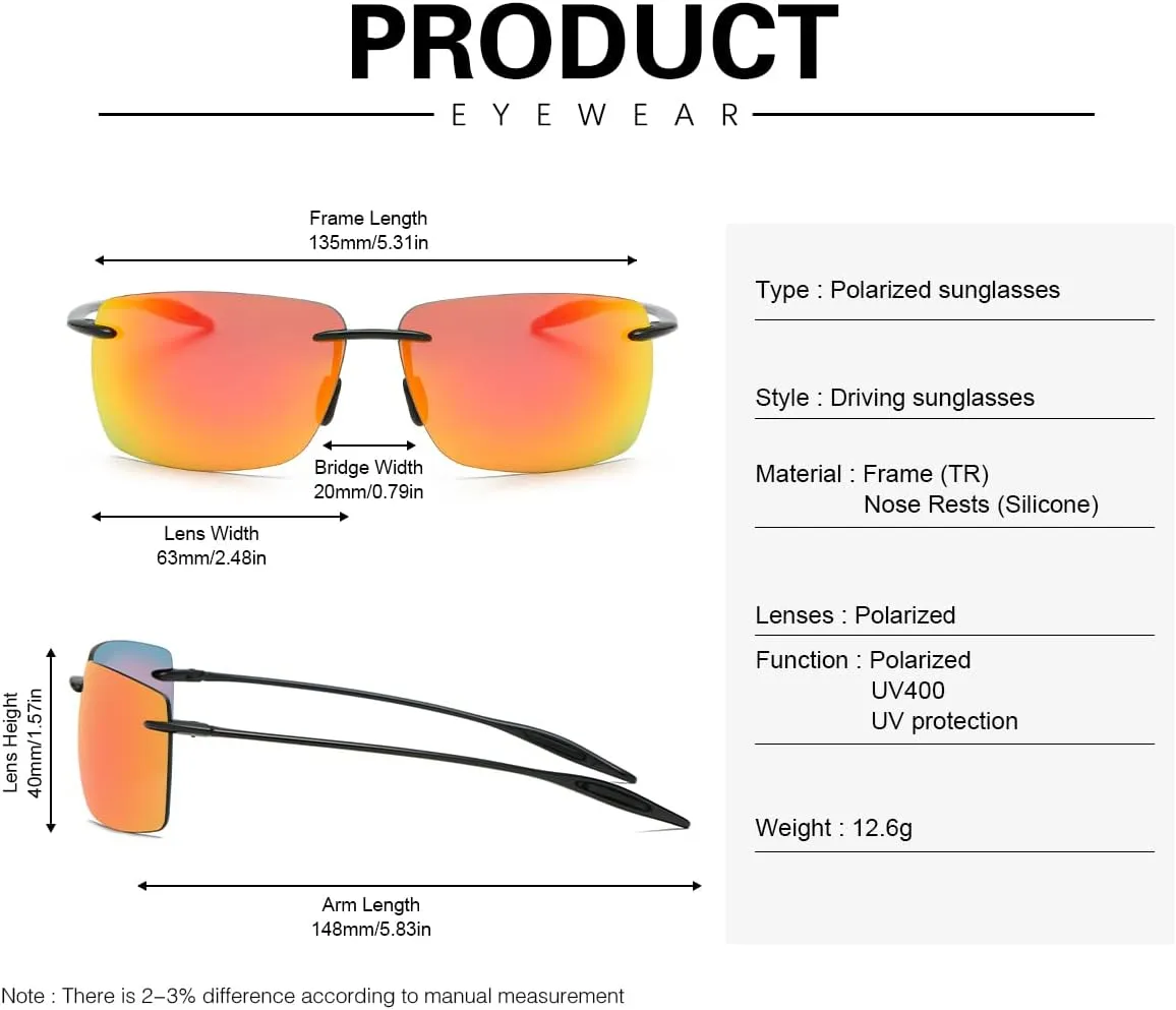 MIRYEA Rimless Polarized Sports Sunglasses for Men Women Driving Running Fishing Golf UV Blocking Glasses Eyeglasses Shades