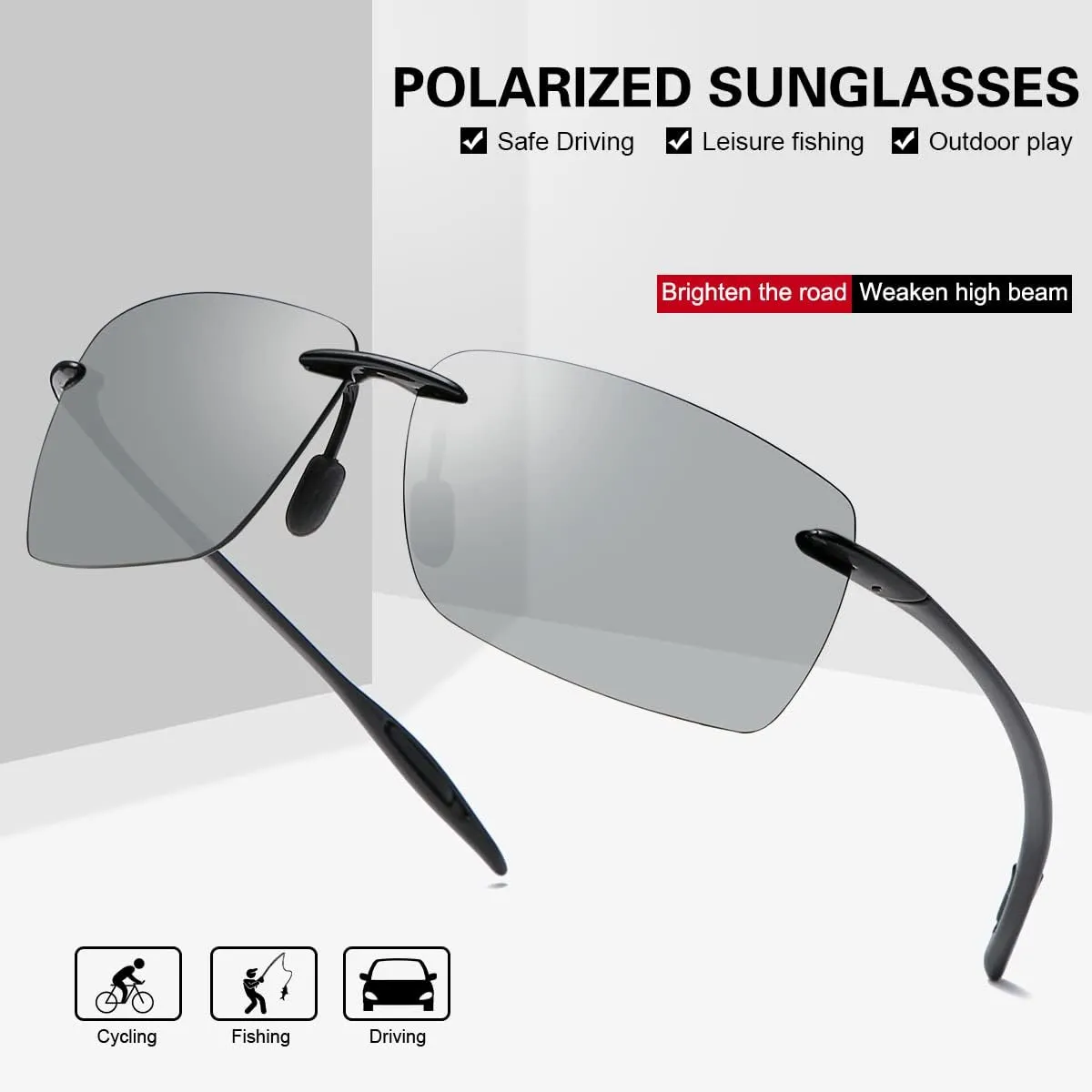 MIRYEA Rimless Polarized Sports Sunglasses for Men Women Driving Running Fishing Golf UV Blocking Glasses Eyeglasses Shades