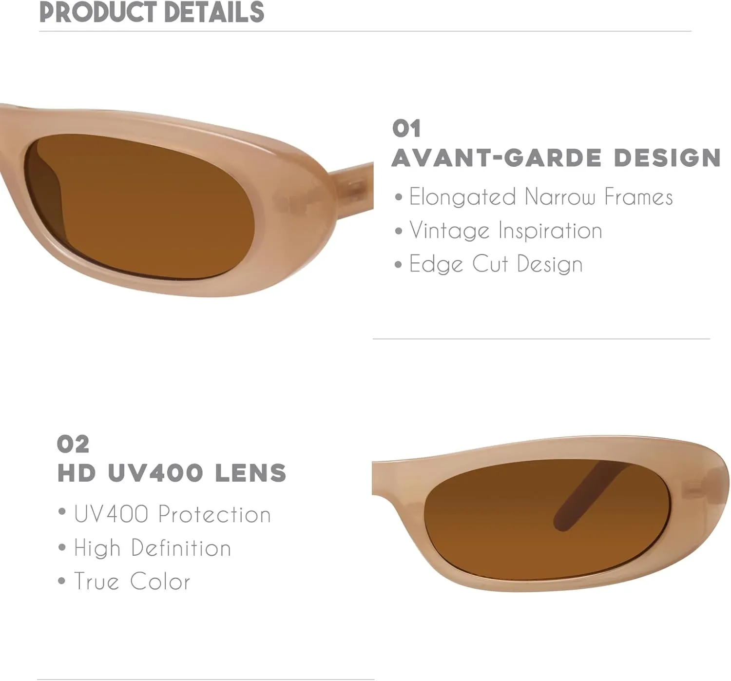 mosanana Elongated Narrow Cat Eye Sunglasses for Women MS52357