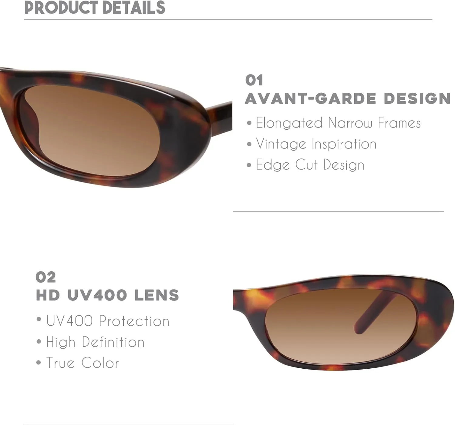 mosanana Elongated Narrow Cat Eye Sunglasses for Women MS52357