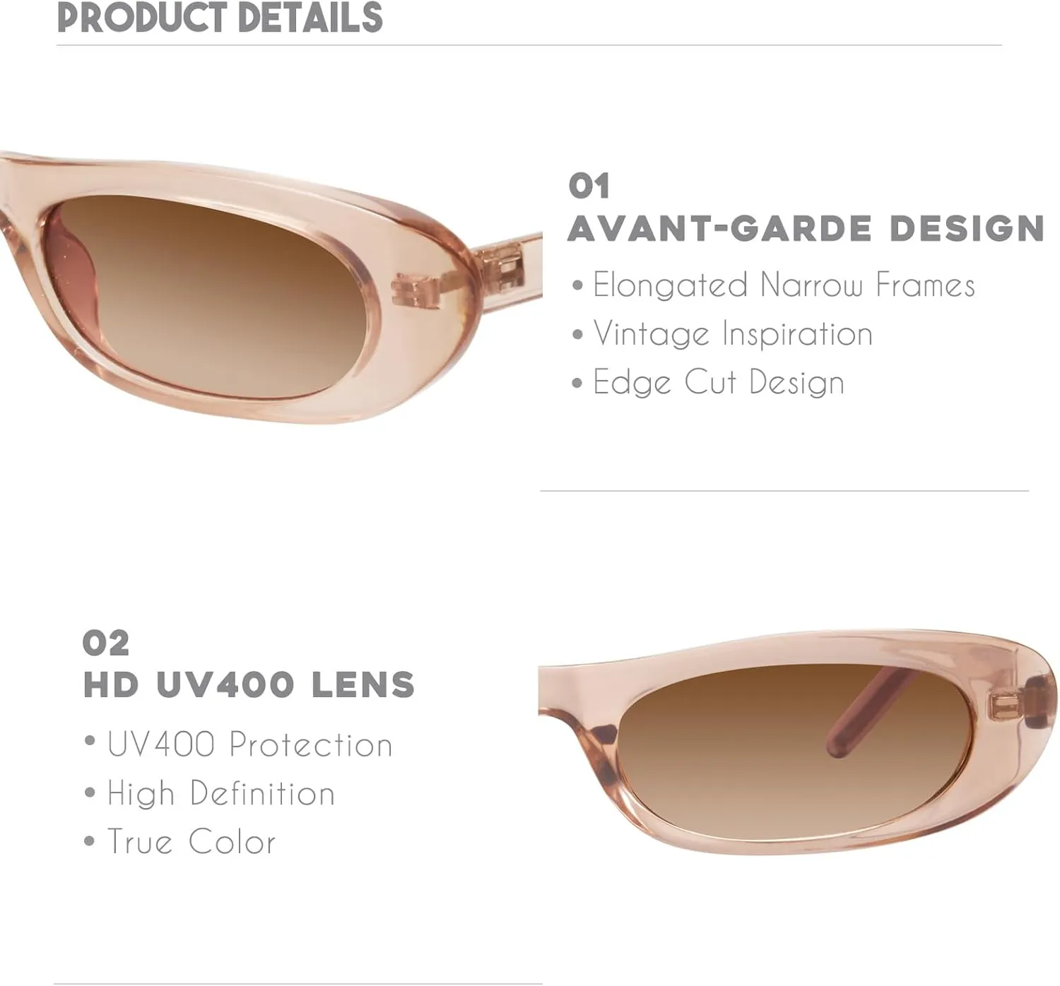 mosanana Elongated Narrow Cat Eye Sunglasses for Women MS52357