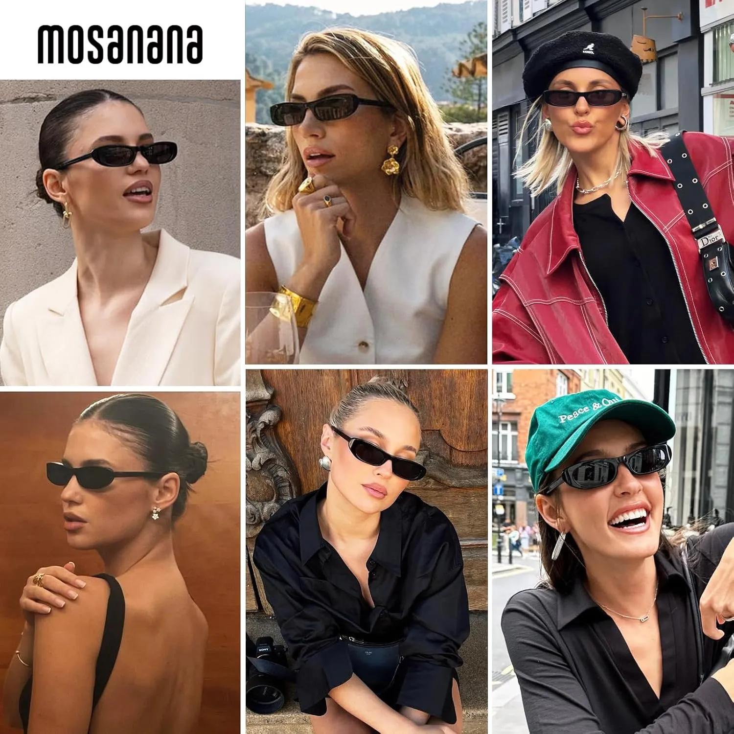 mosanana Elongated Narrow Cat Eye Sunglasses for Women MS52357