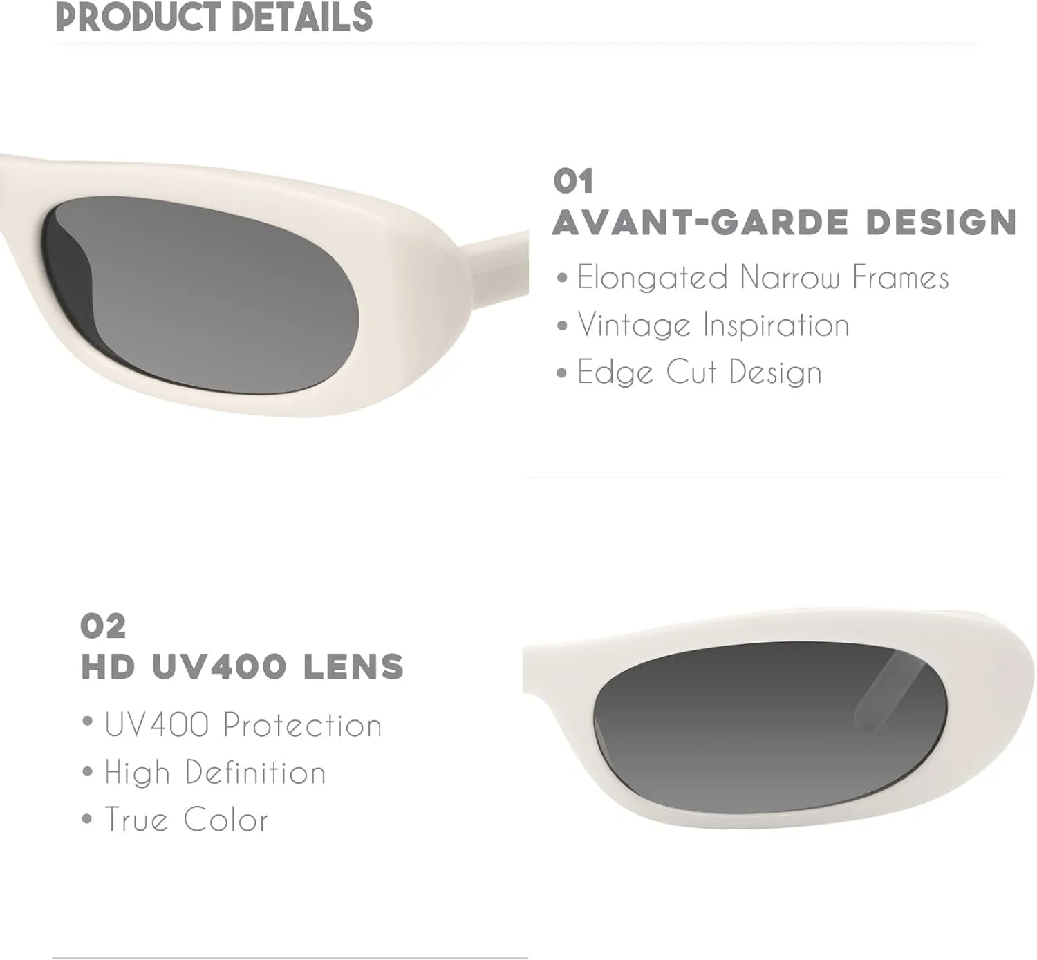 mosanana Elongated Narrow Cat Eye Sunglasses for Women MS52357