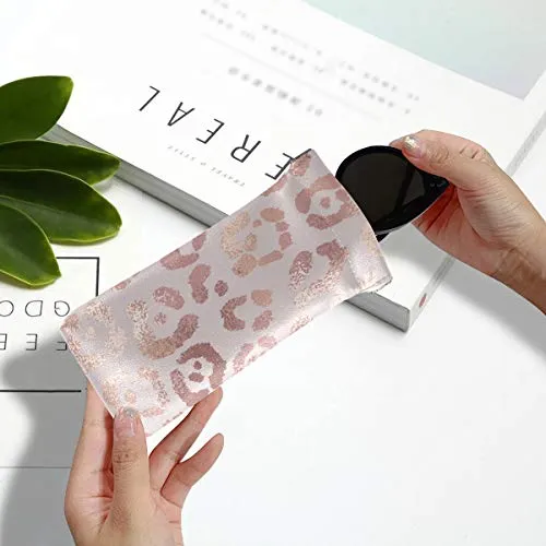 MOYYO Eyeglass Pouch Squeeze Top Portable Sunglasses Bag Pouch PU Leather Eyeglass Goggles Case Cosmetic Holders Mulituse for Women Girl, leopard, 7.1 X 3.4 inch