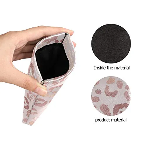MOYYO Eyeglass Pouch Squeeze Top Portable Sunglasses Bag Pouch PU Leather Eyeglass Goggles Case Cosmetic Holders Mulituse for Women Girl, leopard, 7.1 X 3.4 inch