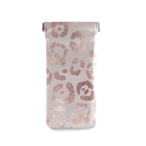 MOYYO Eyeglass Pouch Squeeze Top Portable Sunglasses Bag Pouch PU Leather Eyeglass Goggles Case Cosmetic Holders Mulituse for Women Girl, leopard, 7.1 X 3.4 inch