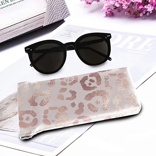 MOYYO Eyeglass Pouch Squeeze Top Portable Sunglasses Bag Pouch PU Leather Eyeglass Goggles Case Cosmetic Holders Mulituse for Women Girl, leopard, 7.1 X 3.4 inch