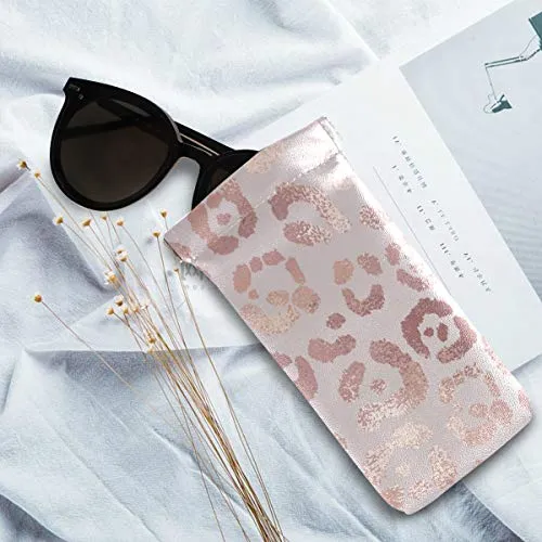 MOYYO Eyeglass Pouch Squeeze Top Portable Sunglasses Bag Pouch PU Leather Eyeglass Goggles Case Cosmetic Holders Mulituse for Women Girl, leopard, 7.1 X 3.4 inch