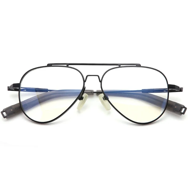 Muzz Men's Full Rim Round Double Bridge Brushed Titanium Frame Eyeglasses 108
