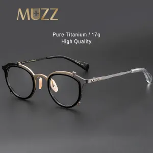 Muzz Men's Full Rim Round Hand Crafted Titanium Acetate Frame Eyeglasses 0050