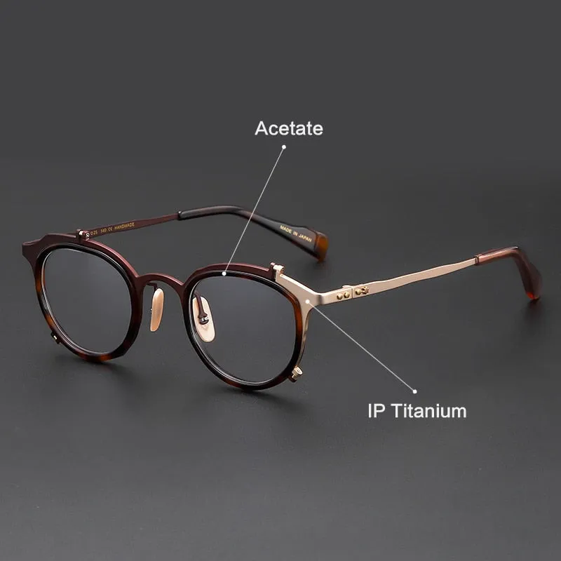 Muzz Men's Full Rim Round Hand Crafted Titanium Acetate Frame Eyeglasses 0050