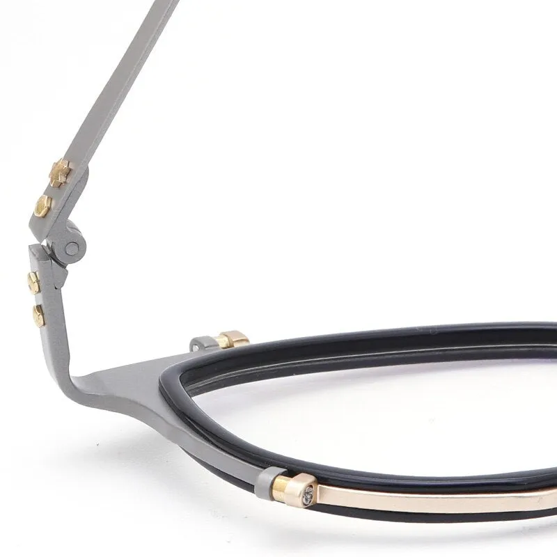 Muzz Men's Full Rim Round Hand Crafted Titanium Acetate Frame Eyeglasses 0050