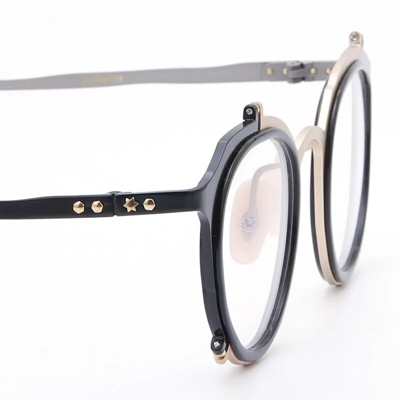 Muzz Men's Full Rim Round Hand Crafted Titanium Acetate Frame Eyeglasses 0050