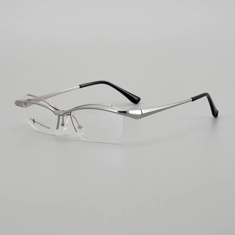 Muzz Men's Semi Rim Square Titanium Flip Up Frame Eyeglasses 18019