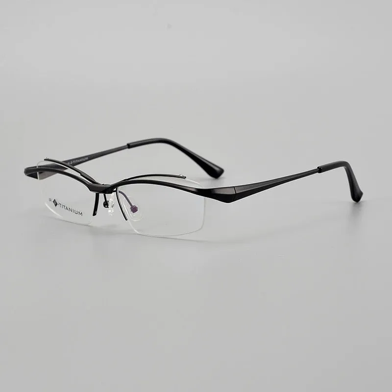 Muzz Men's Semi Rim Square Titanium Flip Up Frame Eyeglasses 18019
