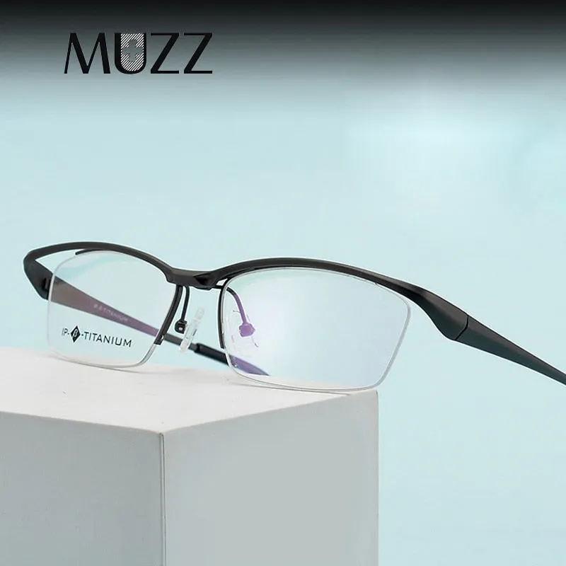 Muzz Men's Semi Rim Square Titanium Flip Up Frame Eyeglasses 18019