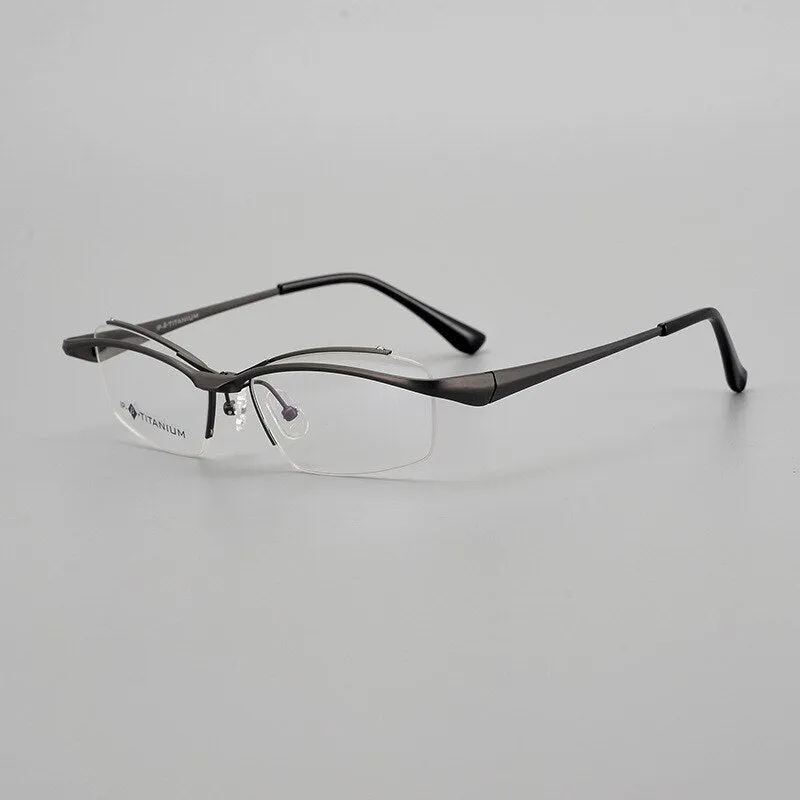Muzz Men's Semi Rim Square Titanium Flip Up Frame Eyeglasses 18019